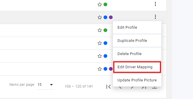 Context menu showing the Edit Driver Mapping option