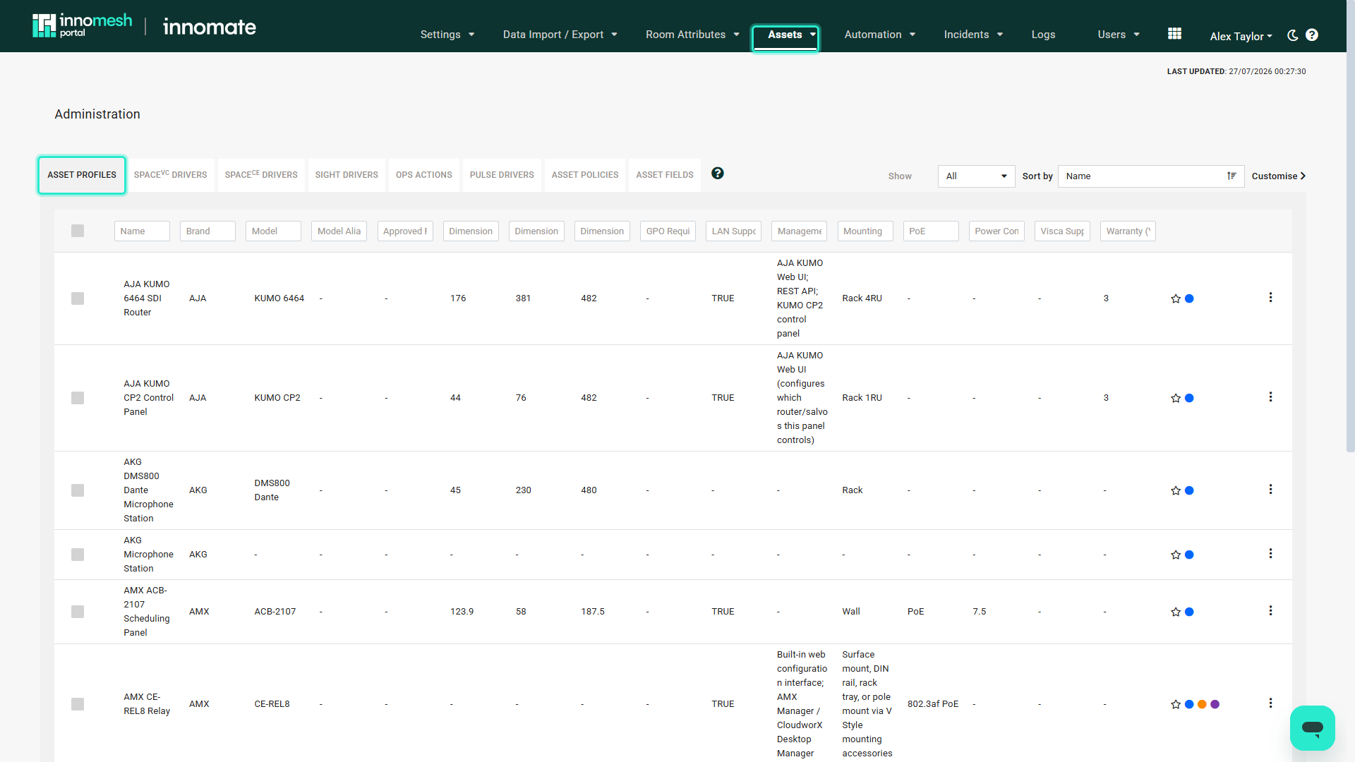 Navigating from Administration to the Asset Profiles section