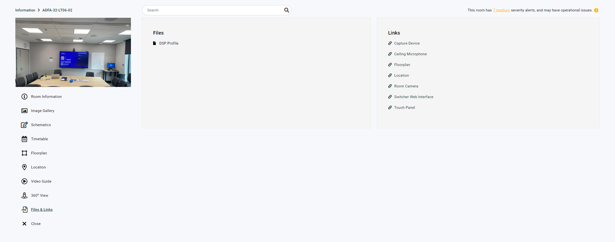 Files and Links page showing associated documents and hyperlinks