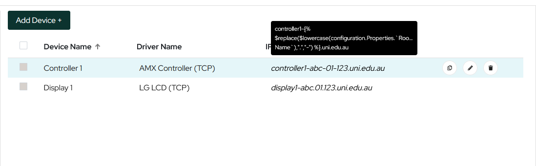 Hostname field showing a chained JSONata expression with lowercase and replace functions