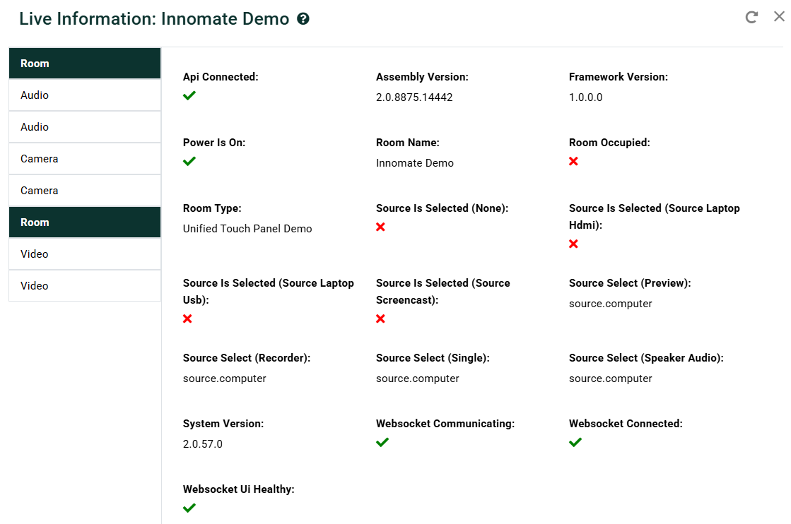 Device-level Live Status showing detailed device data