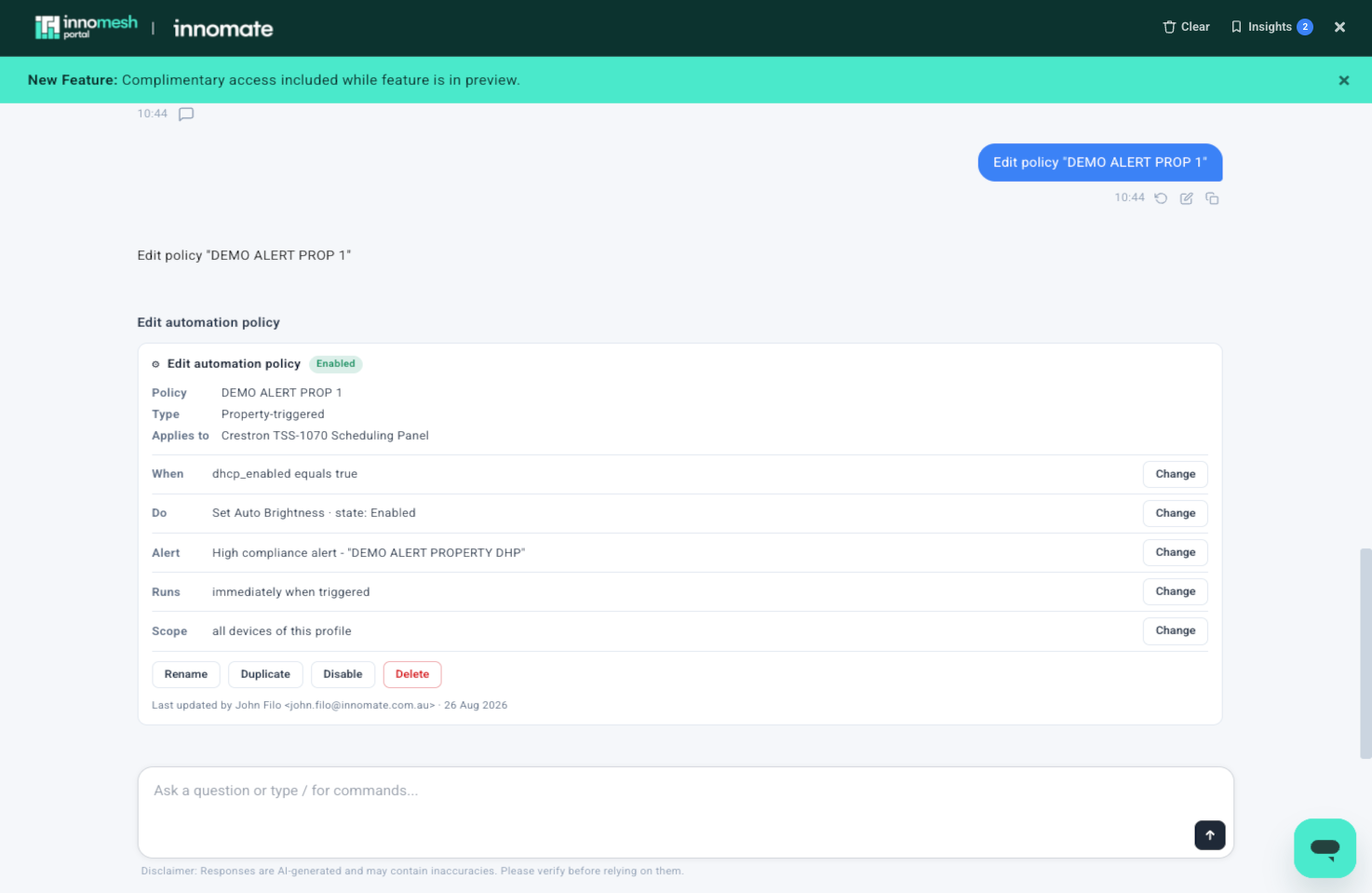 Placeholder for editing an existing policy from the Automation Policies list