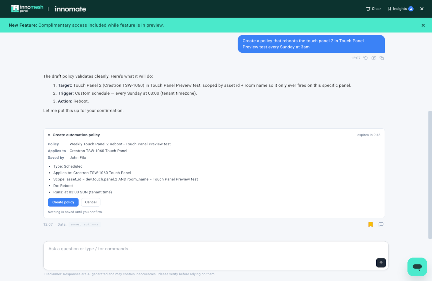Placeholder for a policy created from a plain-language request in meshIQ