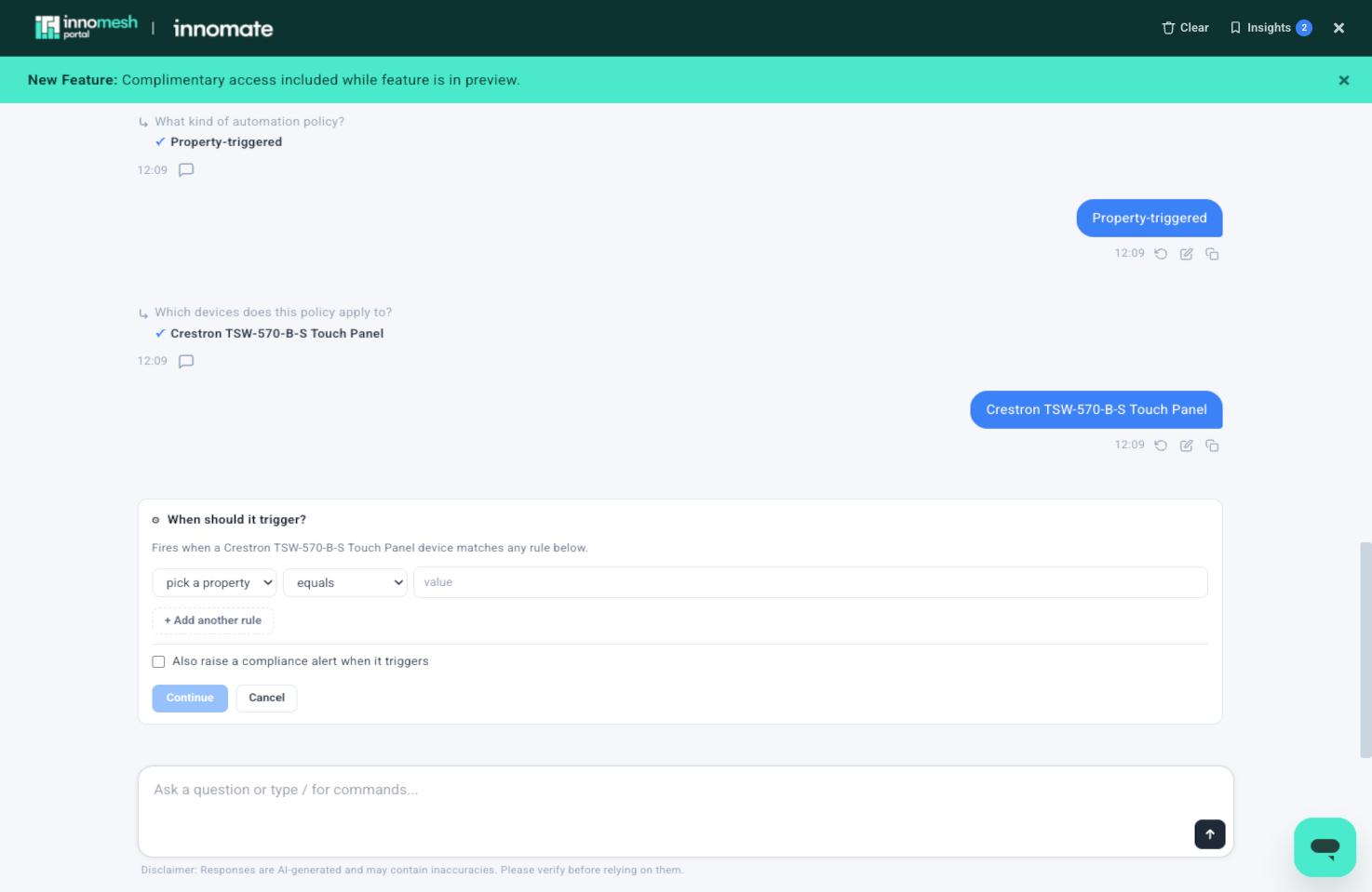 Placeholder for the property-triggered policy conversation in meshIQ