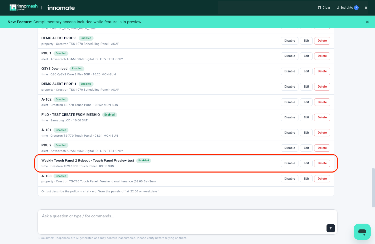 Placeholder for the confirmation meshIQ shows after a scheduled policy is validated and saved