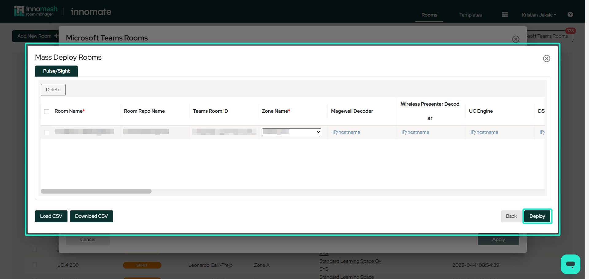 Deployment confirmation screen for MTR room creation