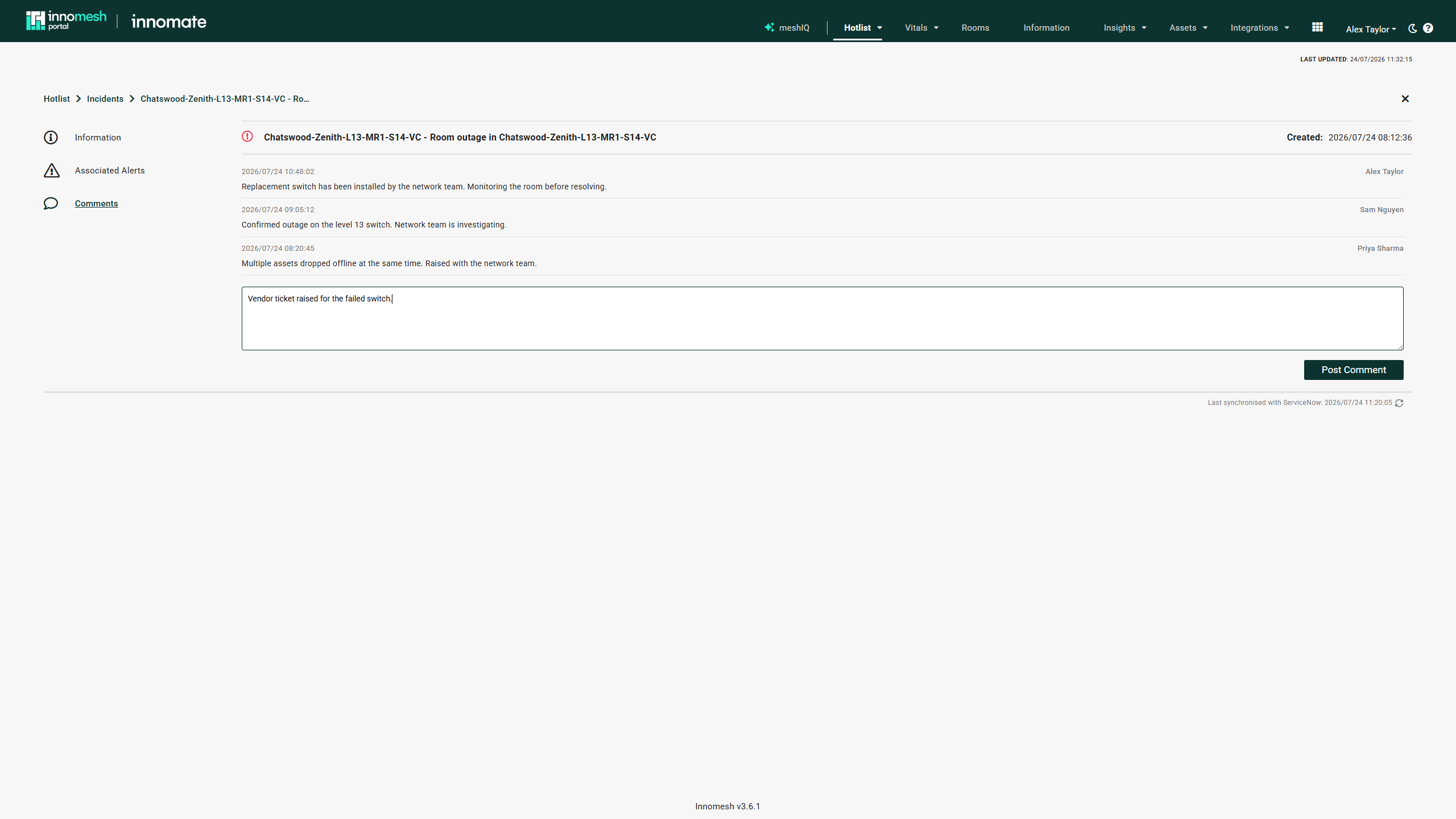 Comments section with three timestamped comments and a New comment field with Post Comment enabled