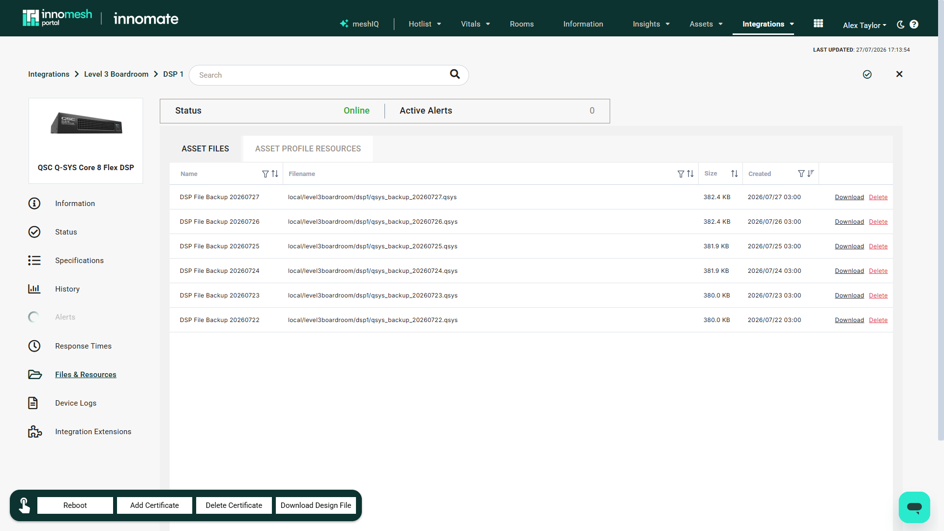 Files and Resources tab with Asset Files and Asset Profile Resources sub-tabs and upload, download, and delete controls