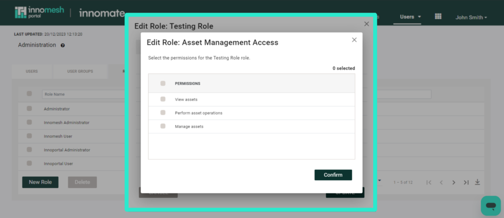 Asset Management Access custom permissions picker for a role