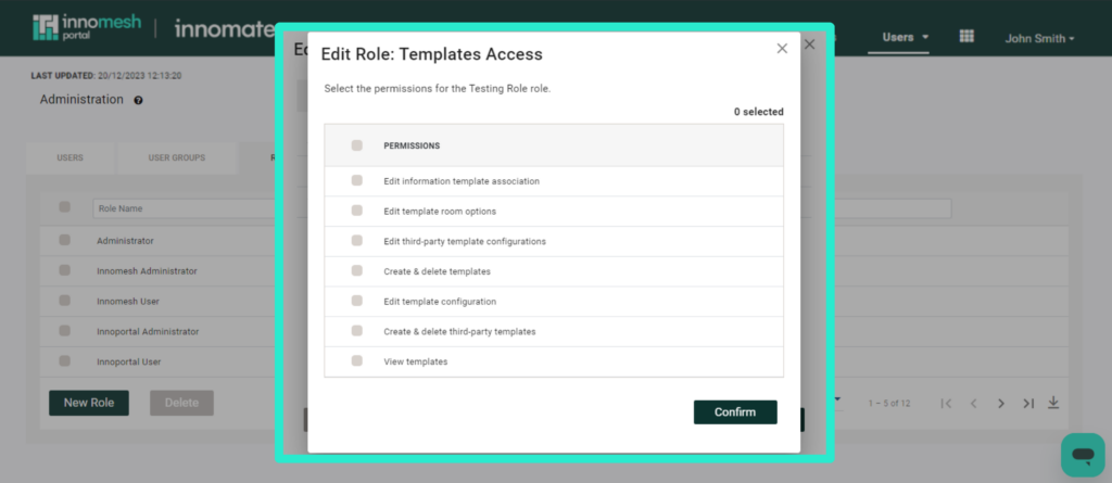 Rooms Access custom permissions picker for a role