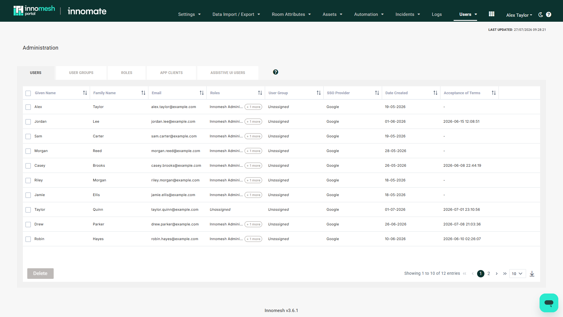 Administration area showing the Users, User Groups, Roles, App Clients and Assistive UI Users tabs