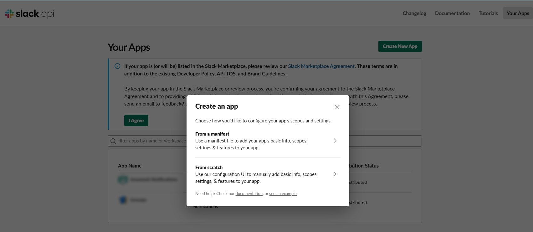 Create an app dialog with From scratch option