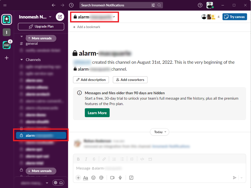 Slack channel header showing the channel name link