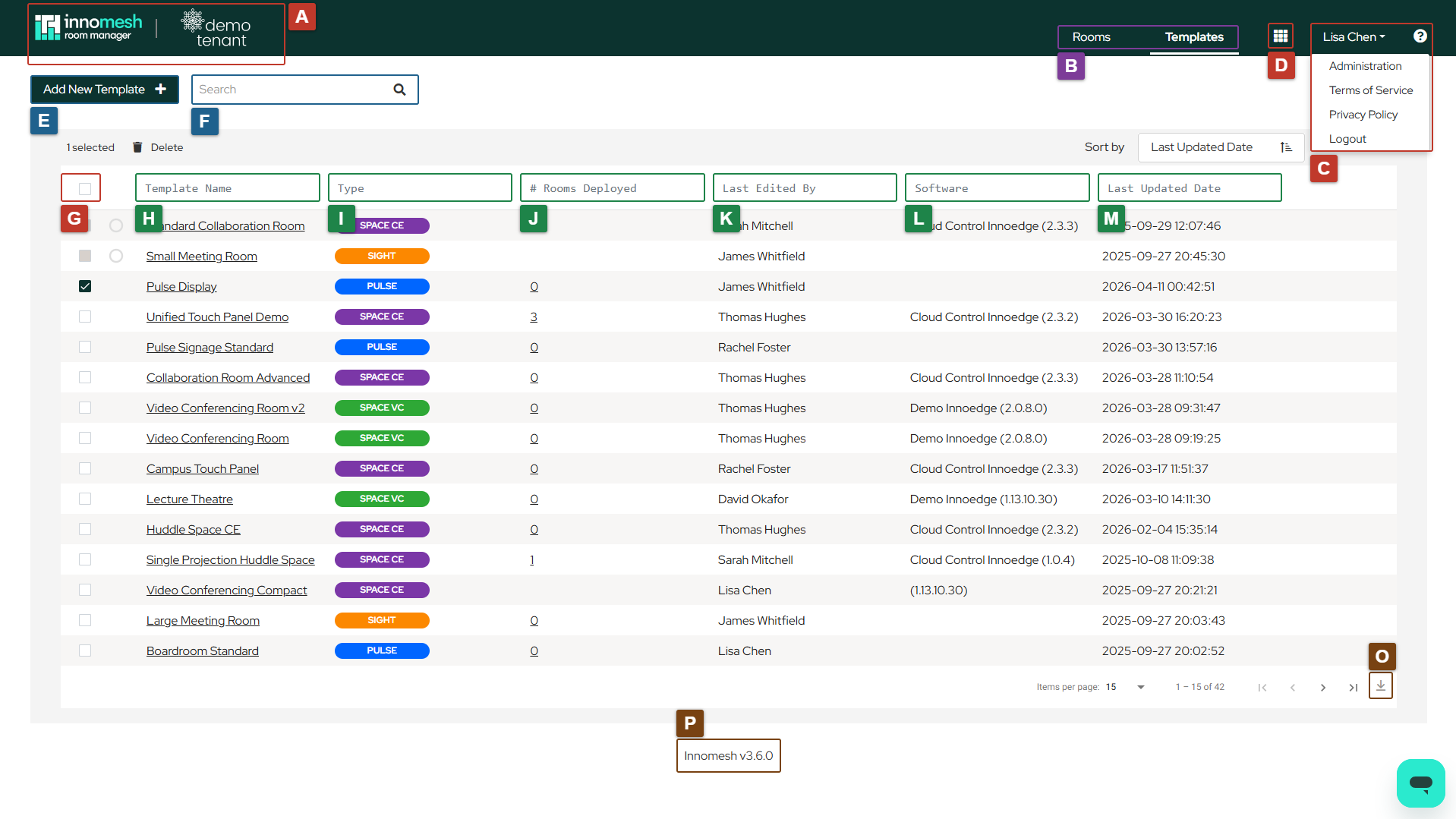 Templates Page Navigation