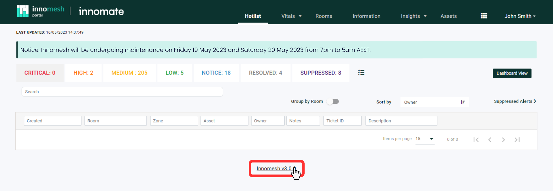 Platform version text at the footer rendered as a clickable hyperlink