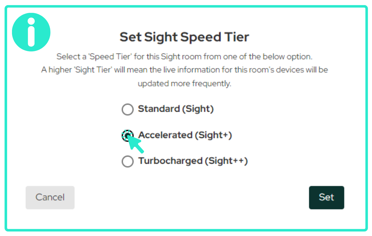Set Sight Speed Tier item in the room Options menu