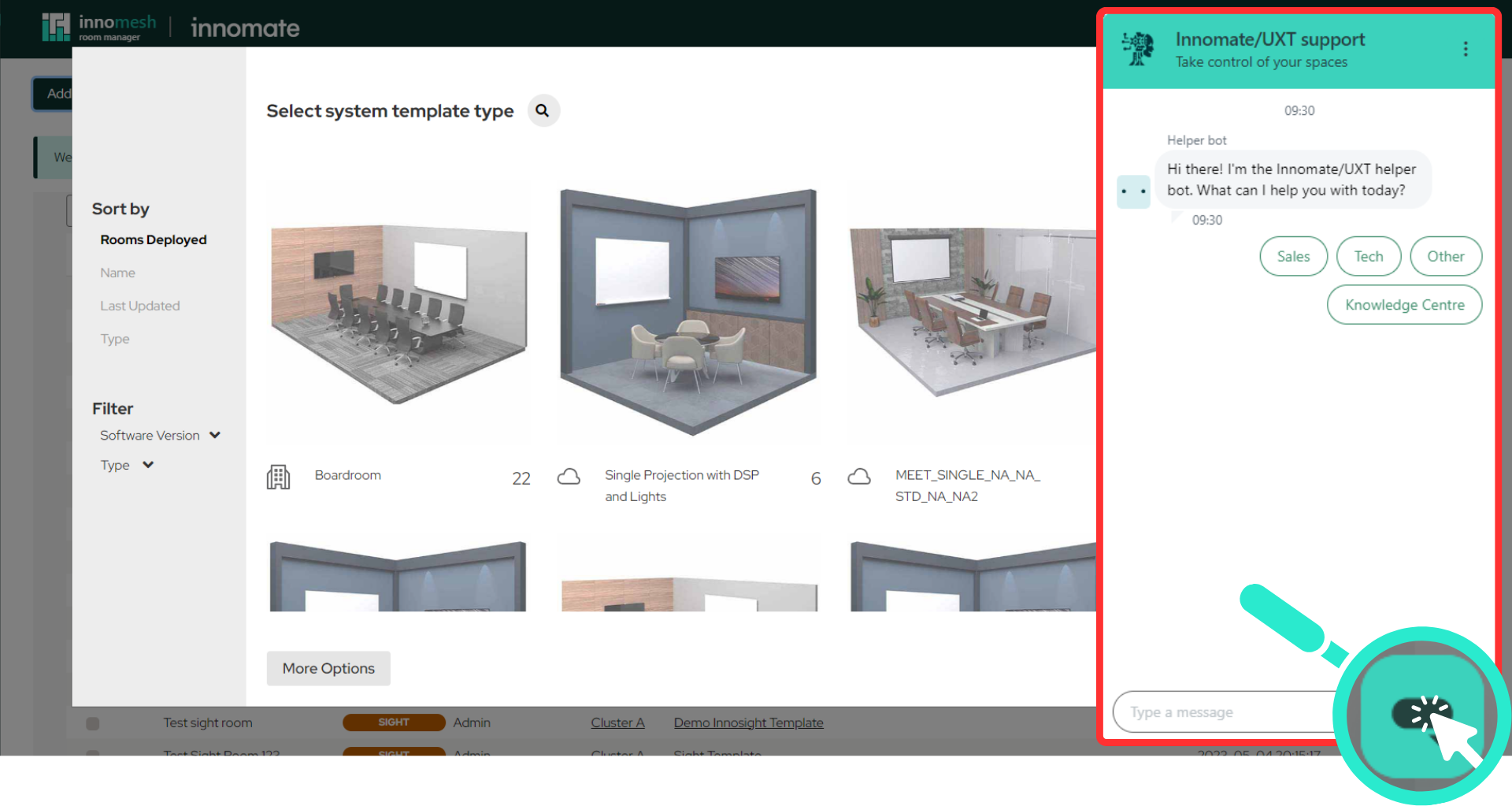 Embedded Zendesk help widget open inside the Innomesh interface
