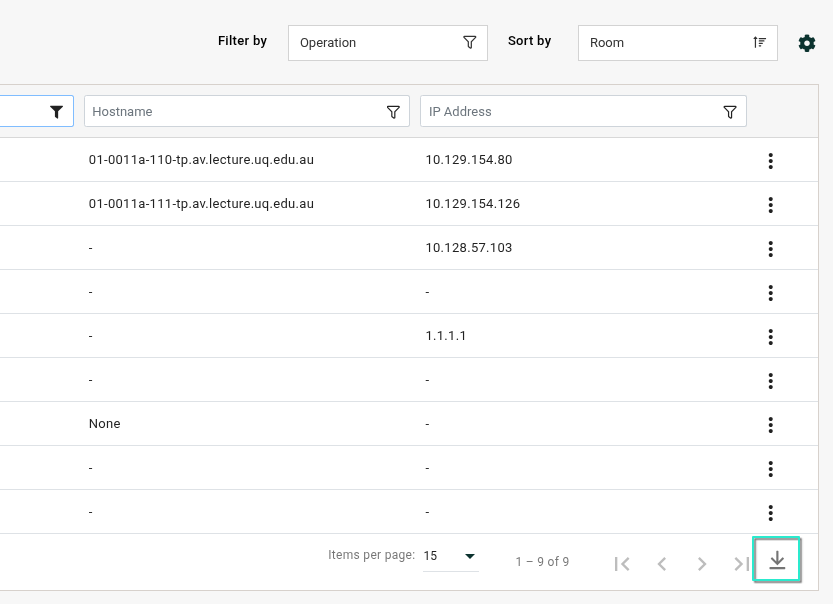 Download CSV icon in the bottom right of a Portal table