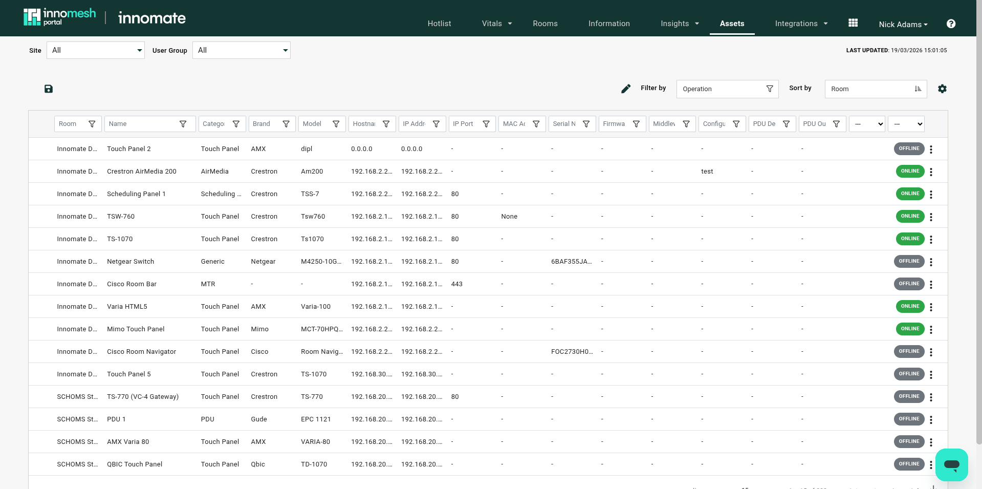 Assets table with a long comment tooltip expanded over a highlighted Clickshare row