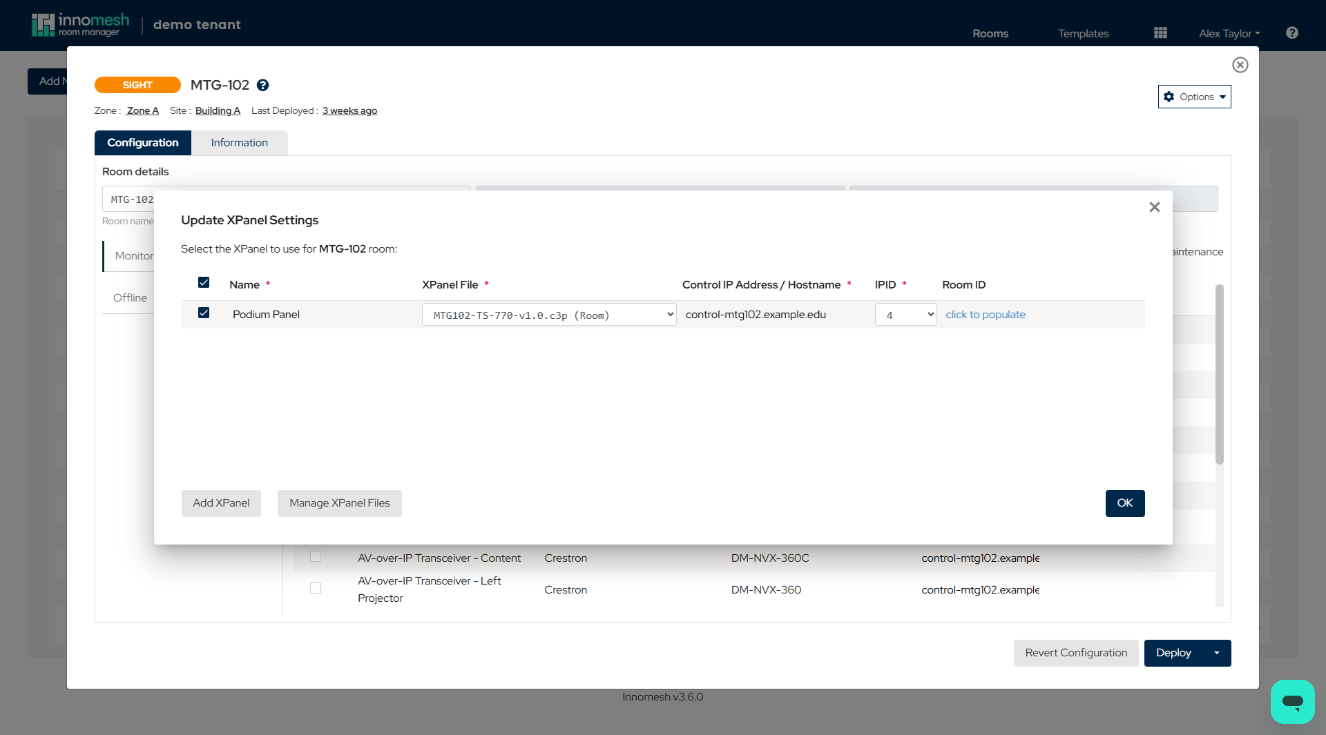 Update XPanel Settings dialog with a panel selected and its uploaded .c3p file chosen in the XPanel File dropdown