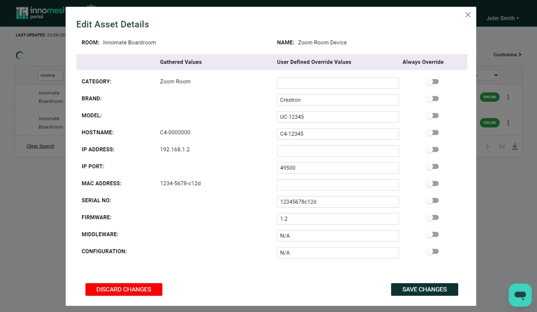 Edit Details dialog for manually overriding asset details