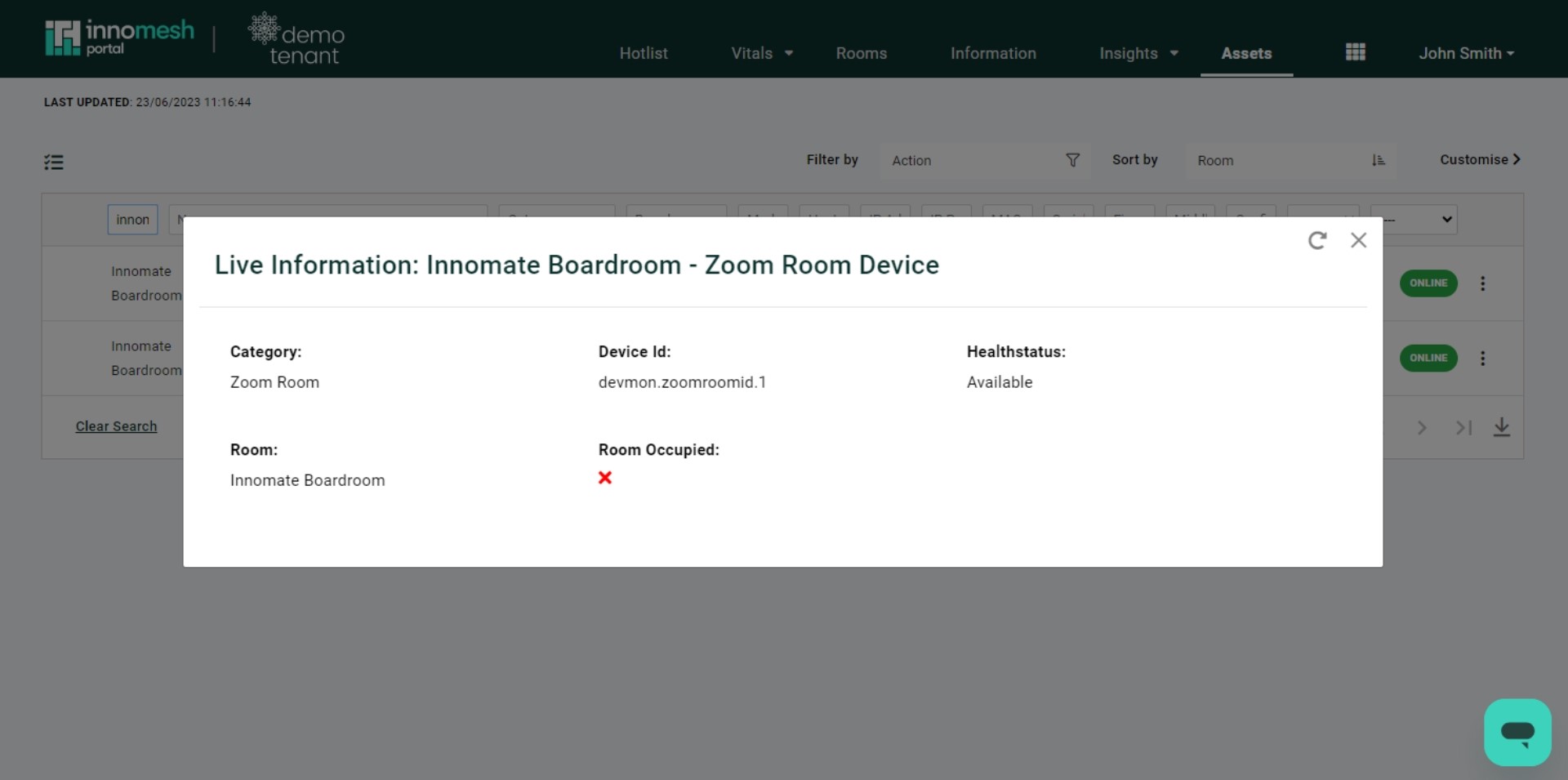 Live health metrics and data collection platform status
