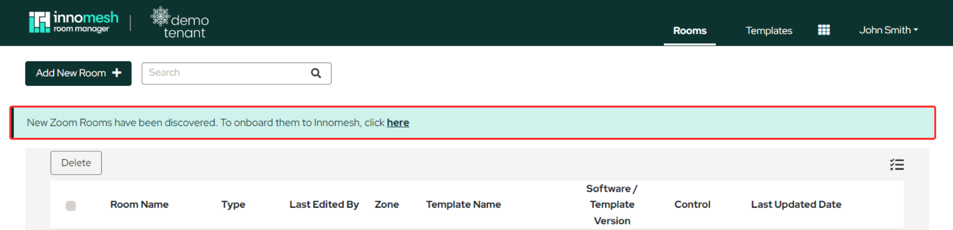 Zoom Room notice banner displayed when first enabled